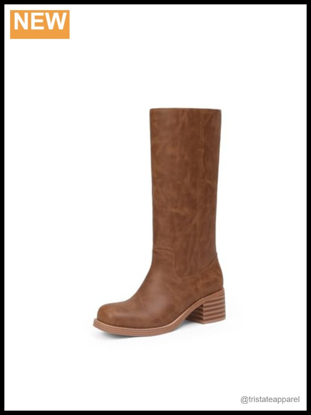 Mid Calf Boots Women Chunky Block Low Heel Square Toe Faux Leather Casual